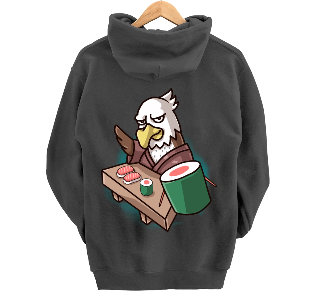 Sushi Bald Eagle Chef Cartoon Animal Japanese Food Sushi Fan Pullover Hoodie