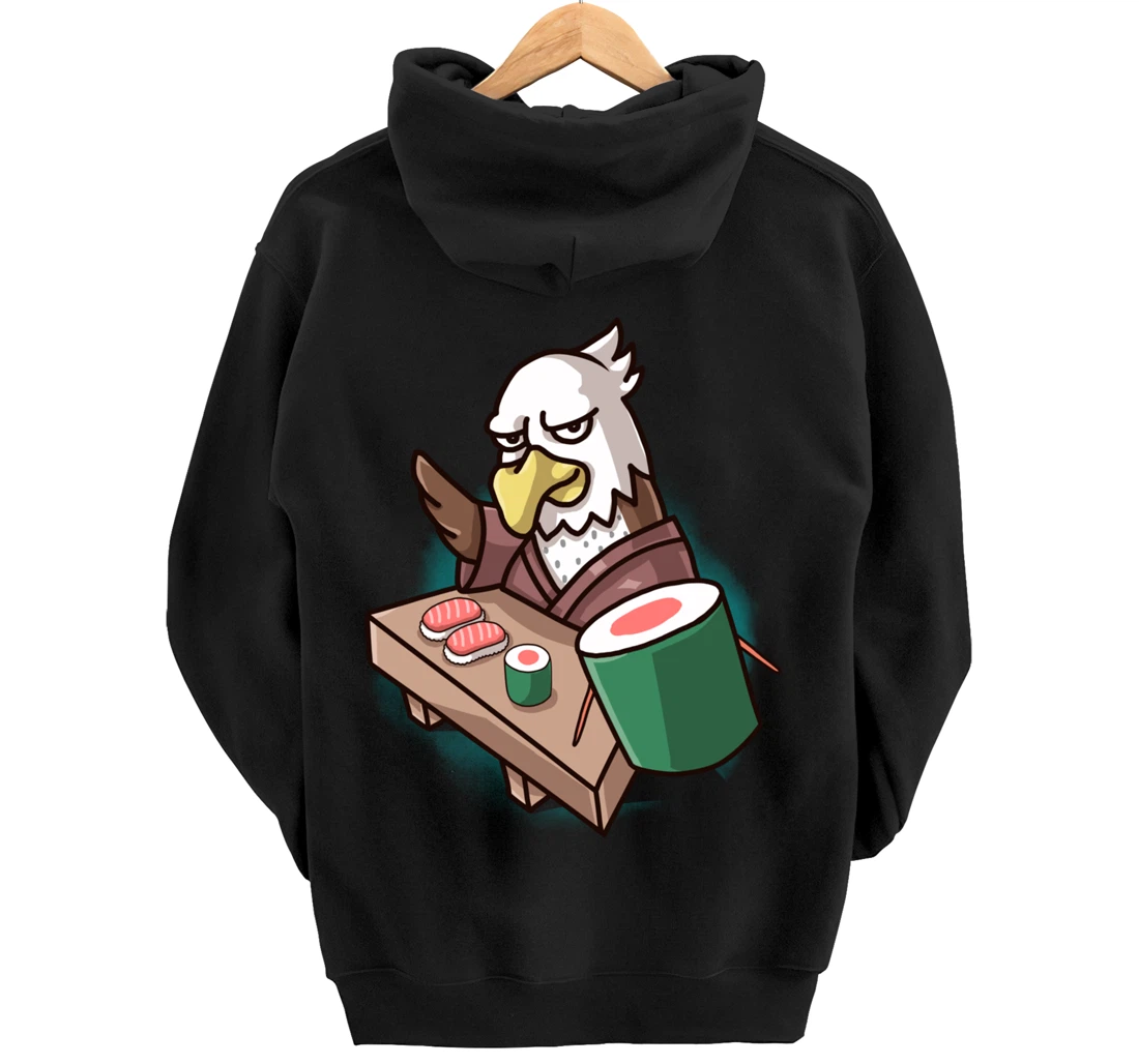 Sushi Bald Eagle Chef Cartoon Animal Japanese Food Sushi Fan Pullover Hoodie