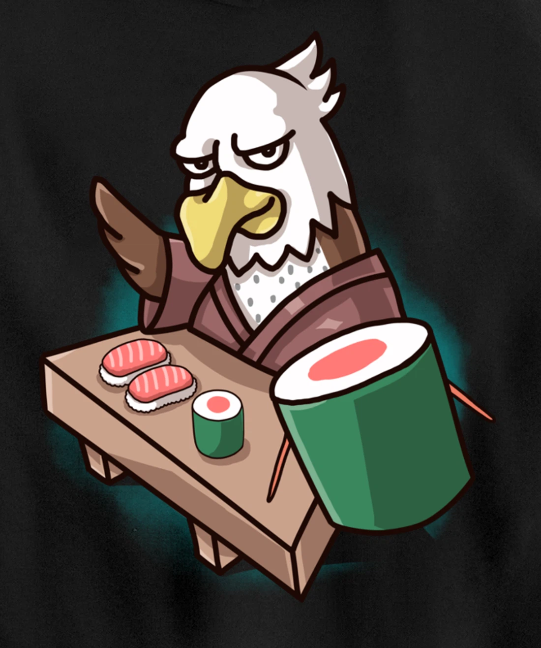 Sushi Bald Eagle Chef Cartoon Animal Japanese Food Sushi Fan Pullover Hoodie
