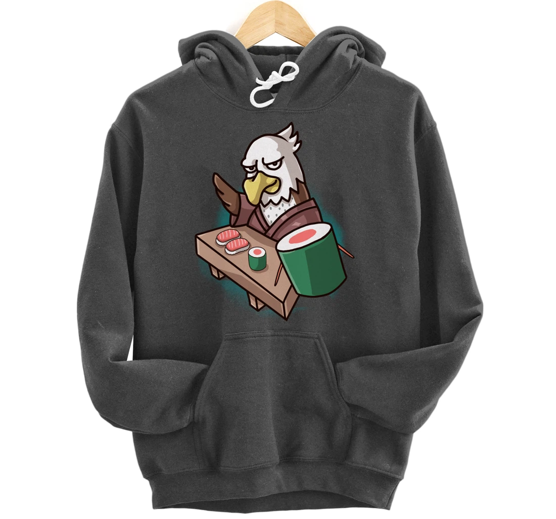 Sushi Bald Eagle Chef Cartoon Animal Japanese Food Sushi Fan Pullover Hoodie