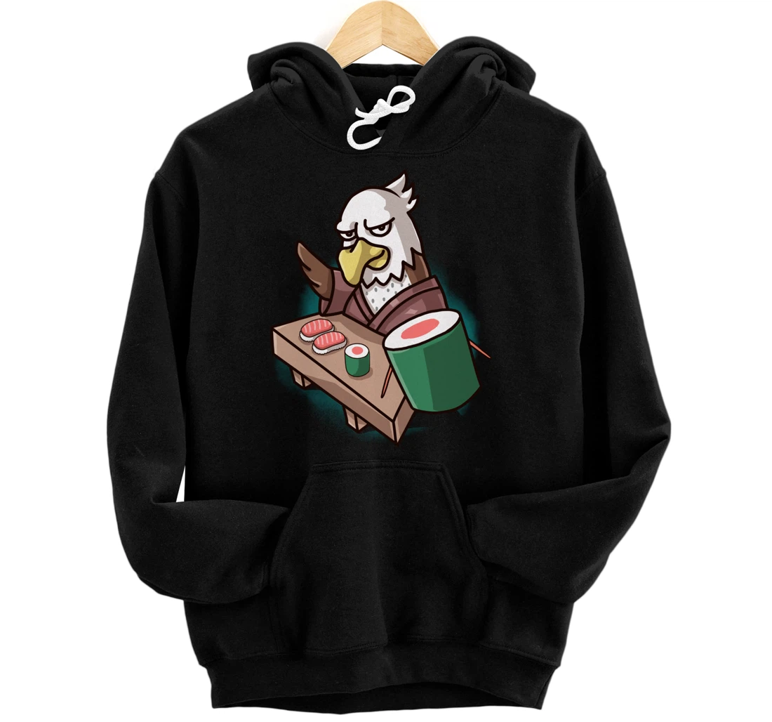 Sushi Bald Eagle Chef Cartoon Animal Japanese Food Sushi Fan Pullover Hoodie