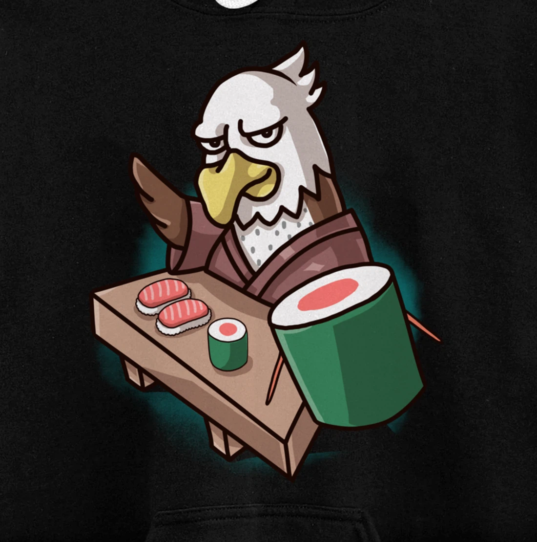 Sushi Bald Eagle Chef Cartoon Animal Japanese Food Sushi Fan Pullover Hoodie