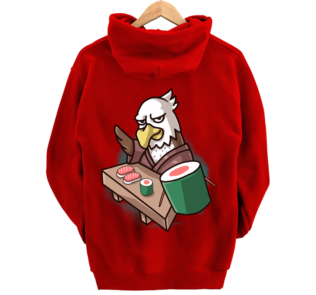 Sushi Bald Eagle Chef Cartoon Animal Japanese Food Sushi Fan Pullover Hoodie