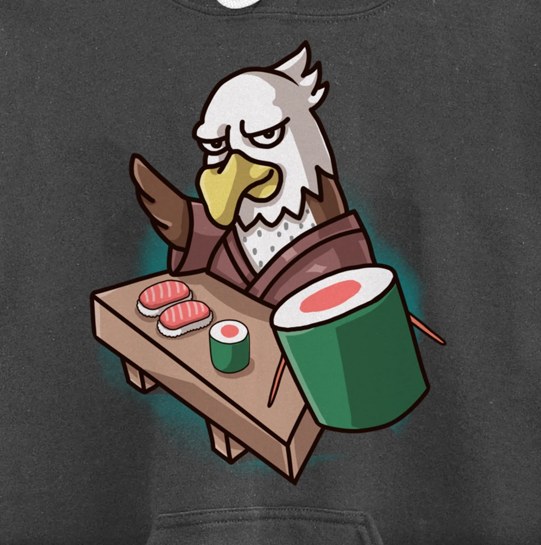 Sushi Bald Eagle Chef Cartoon Animal Japanese Food Sushi Fan Pullover Hoodie