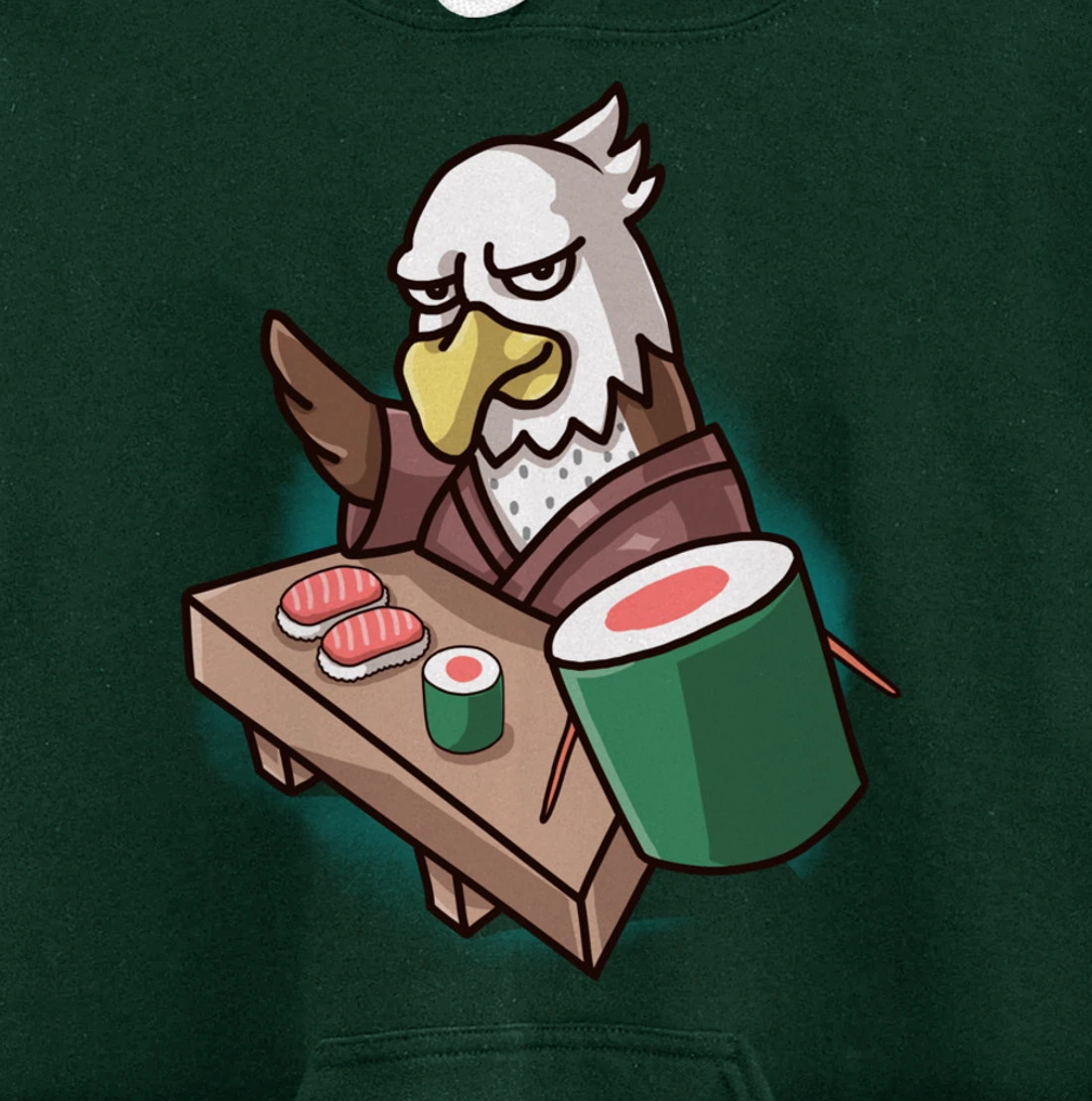 Sushi Bald Eagle Chef Cartoon Animal Japanese Food Sushi Fan Pullover Hoodie