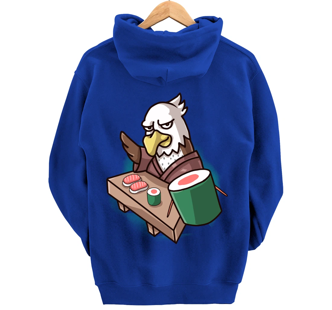 Sushi Bald Eagle Chef Cartoon Animal Japanese Food Sushi Fan Pullover Hoodie