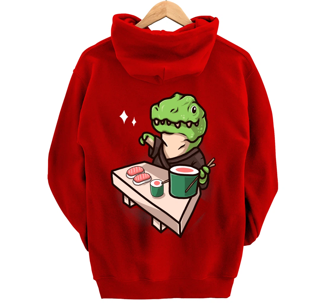 Sushi Dinosaur Chef Cartoon Animal Japanese Food Sushi T-Rex Pullover Hoodie
