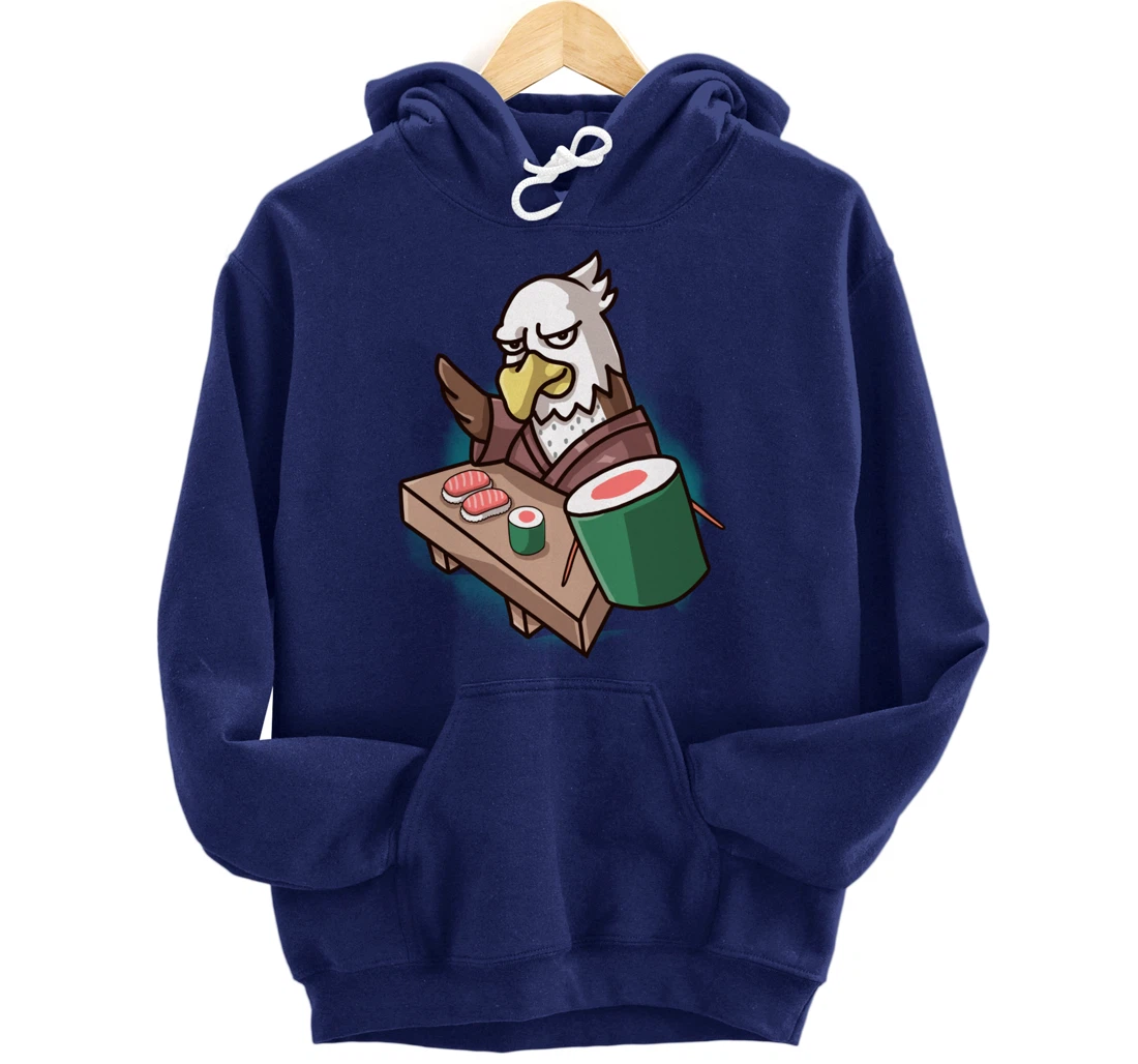 Sushi Bald Eagle Chef Cartoon Animal Japanese Food Sushi Fan Pullover Hoodie