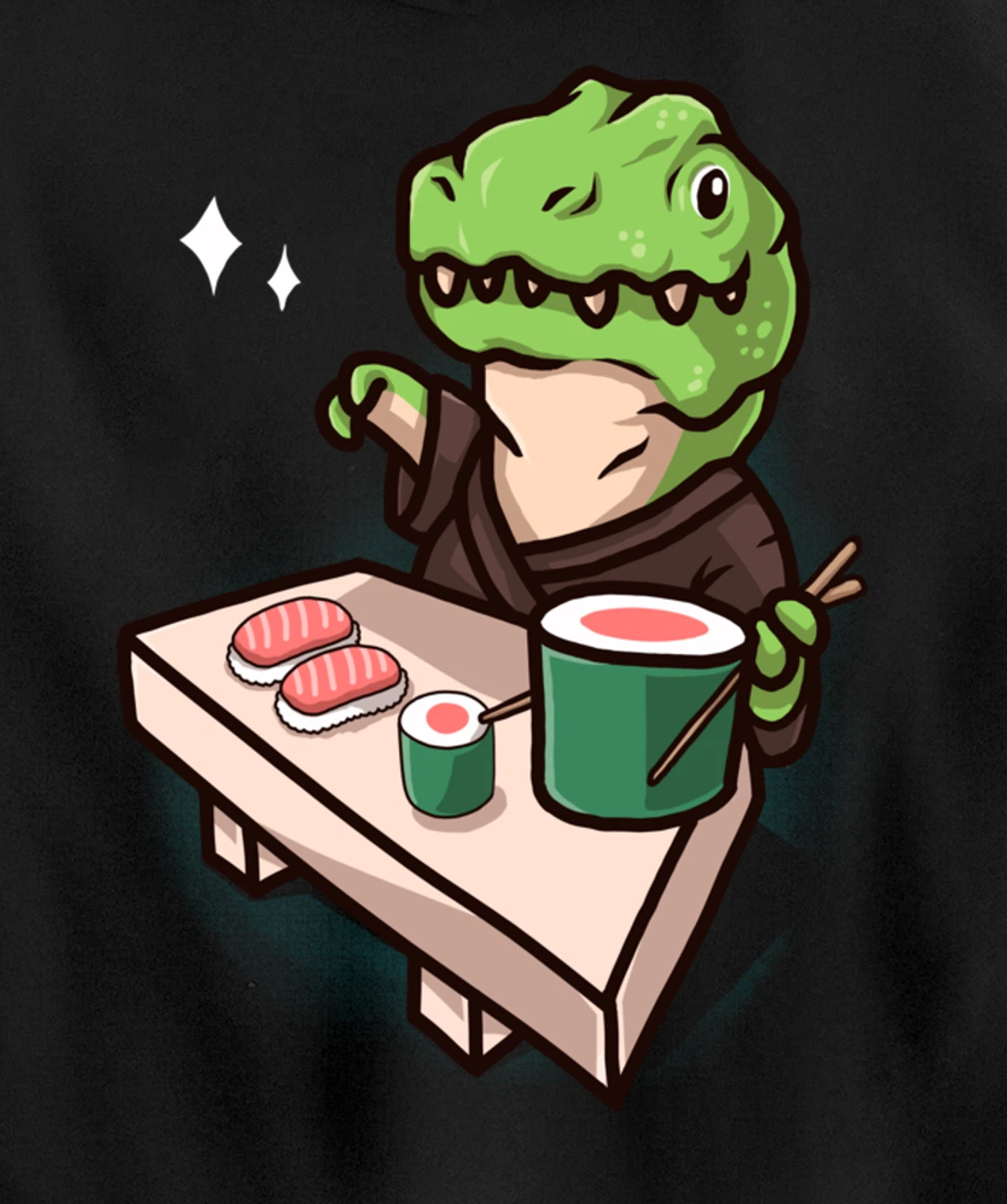 Sushi Dinosaur Chef Cartoon Animal Japanese Food Sushi T-Rex Pullover Hoodie