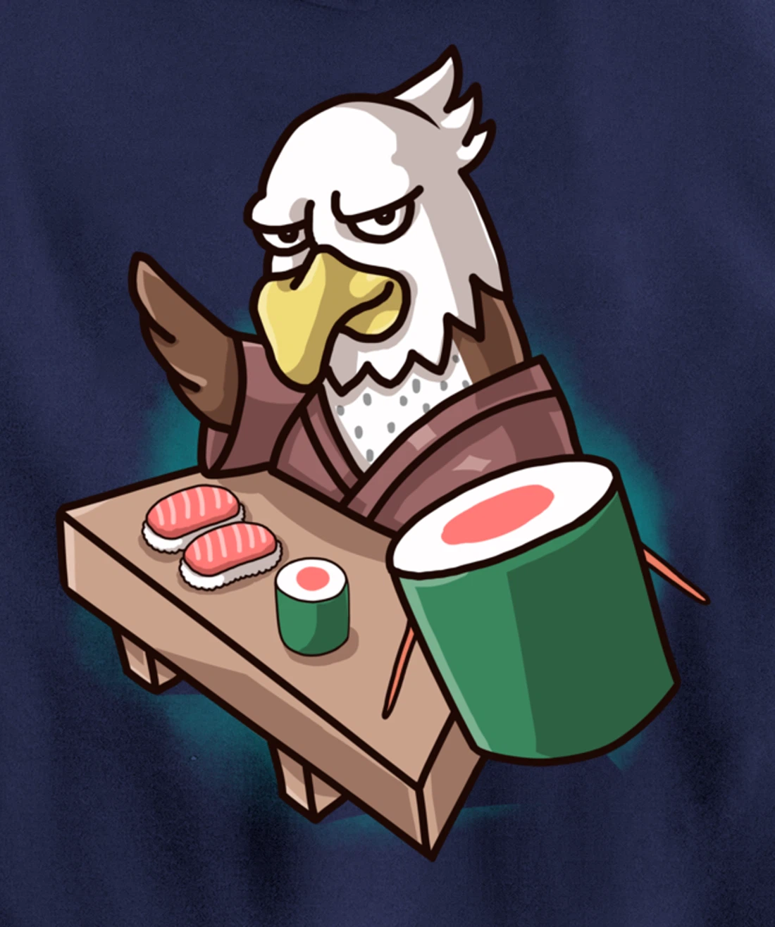 Sushi Bald Eagle Chef Cartoon Animal Japanese Food Sushi Fan Pullover Hoodie