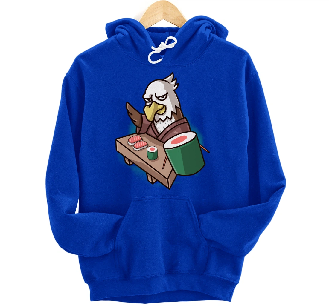 Sushi Bald Eagle Chef Cartoon Animal Japanese Food Sushi Fan Pullover Hoodie