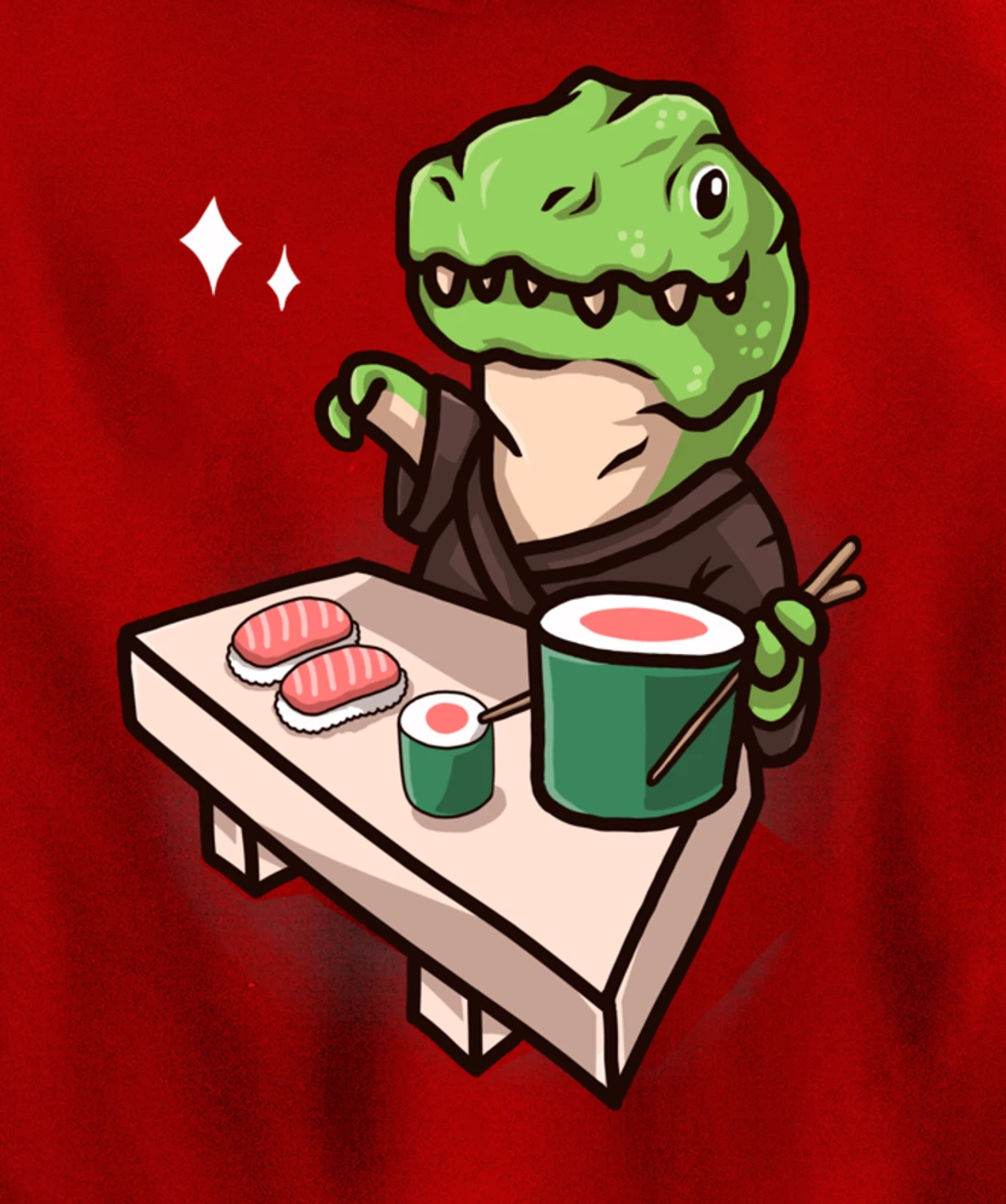 Sushi Dinosaur Chef Cartoon Animal Japanese Food Sushi T-Rex Pullover Hoodie