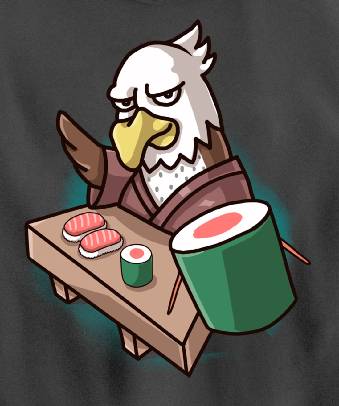 Sushi Bald Eagle Chef Cartoon Animal Japanese Food Sushi Fan Pullover Hoodie