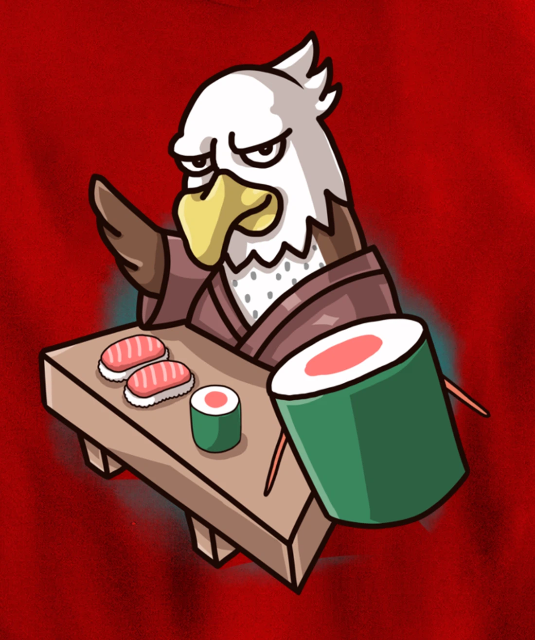 Sushi Bald Eagle Chef Cartoon Animal Japanese Food Sushi Fan Pullover Hoodie