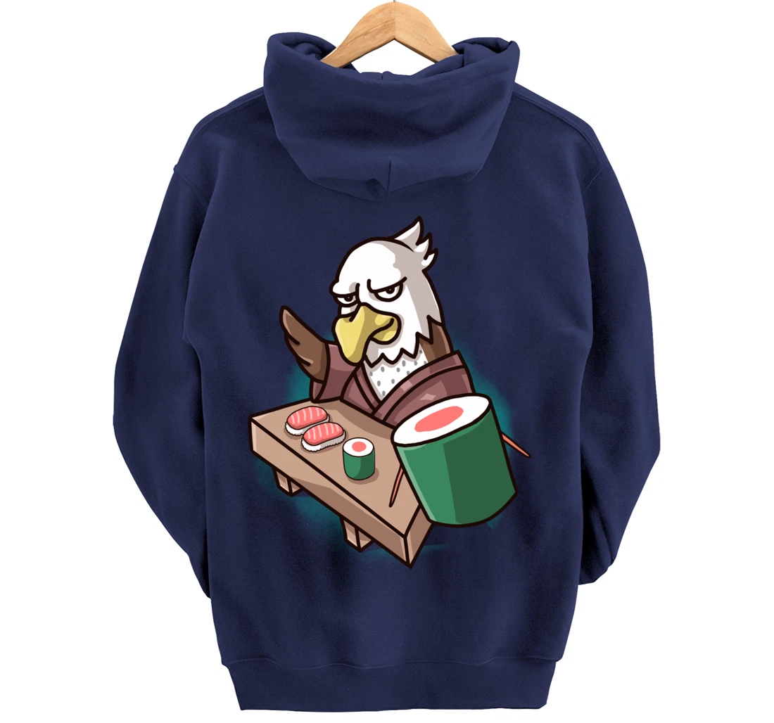 Sushi Bald Eagle Chef Cartoon Animal Japanese Food Sushi Fan Pullover Hoodie