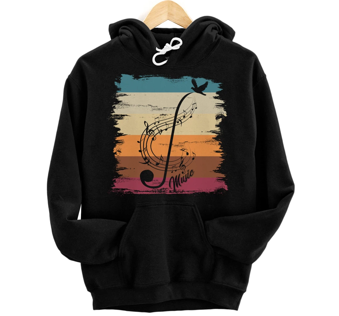 Retro Music Notes Treble Clef Musician Composer Music Pullover Hoodie