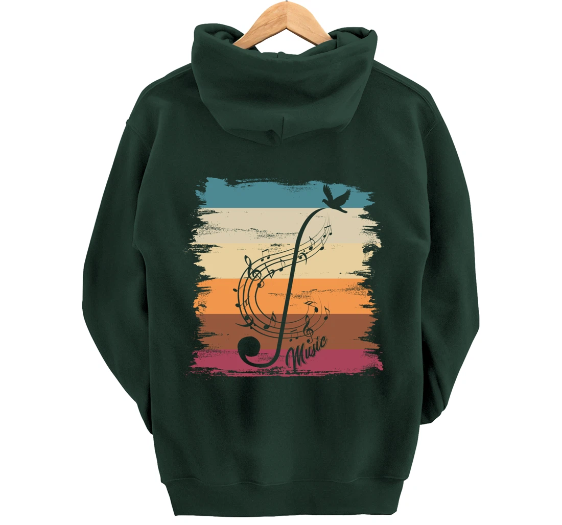 Retro Music Notes Treble Clef Musician Composer Music Pullover Hoodie