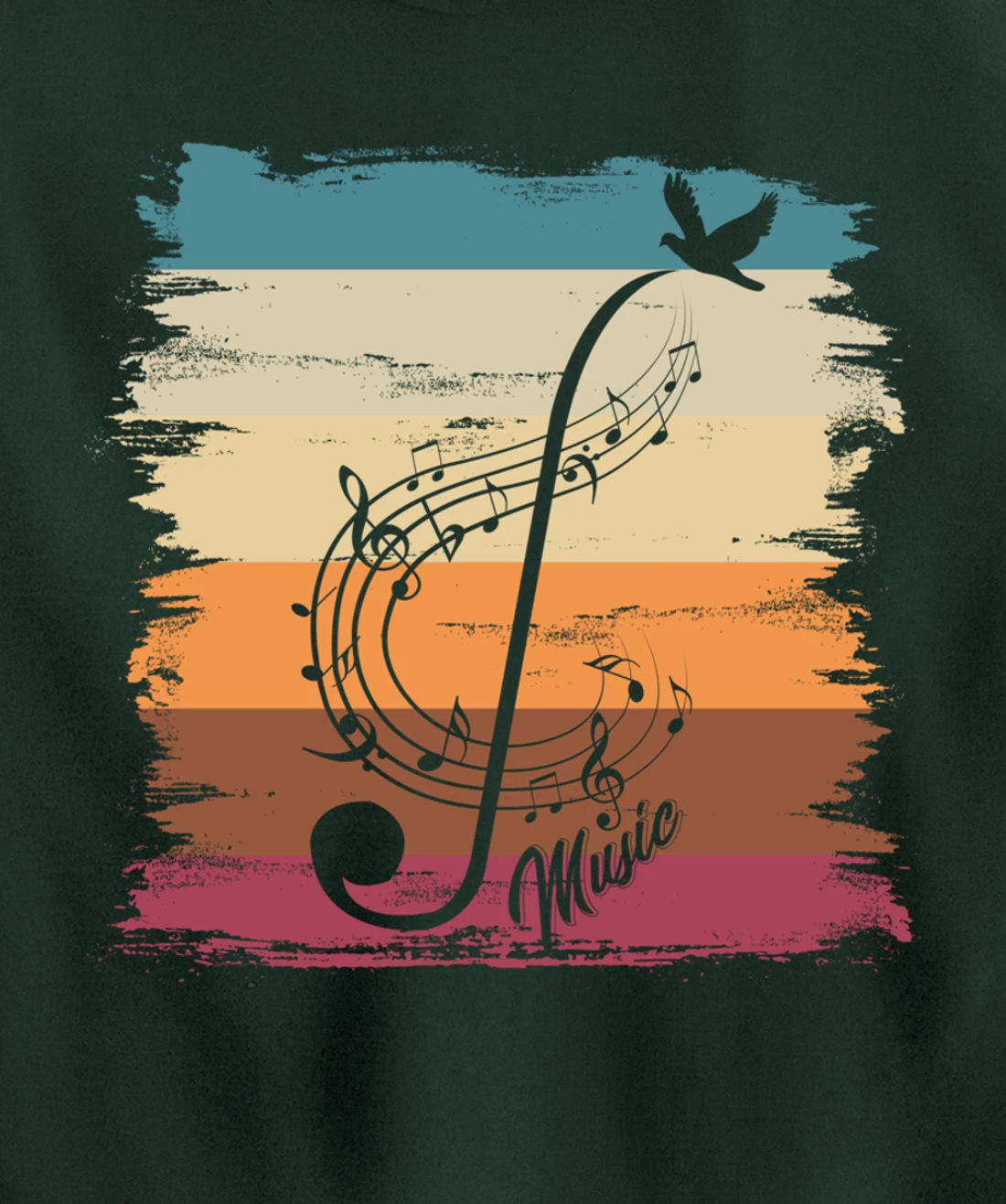 Retro Music Notes Treble Clef Musician Composer Music Pullover Hoodie