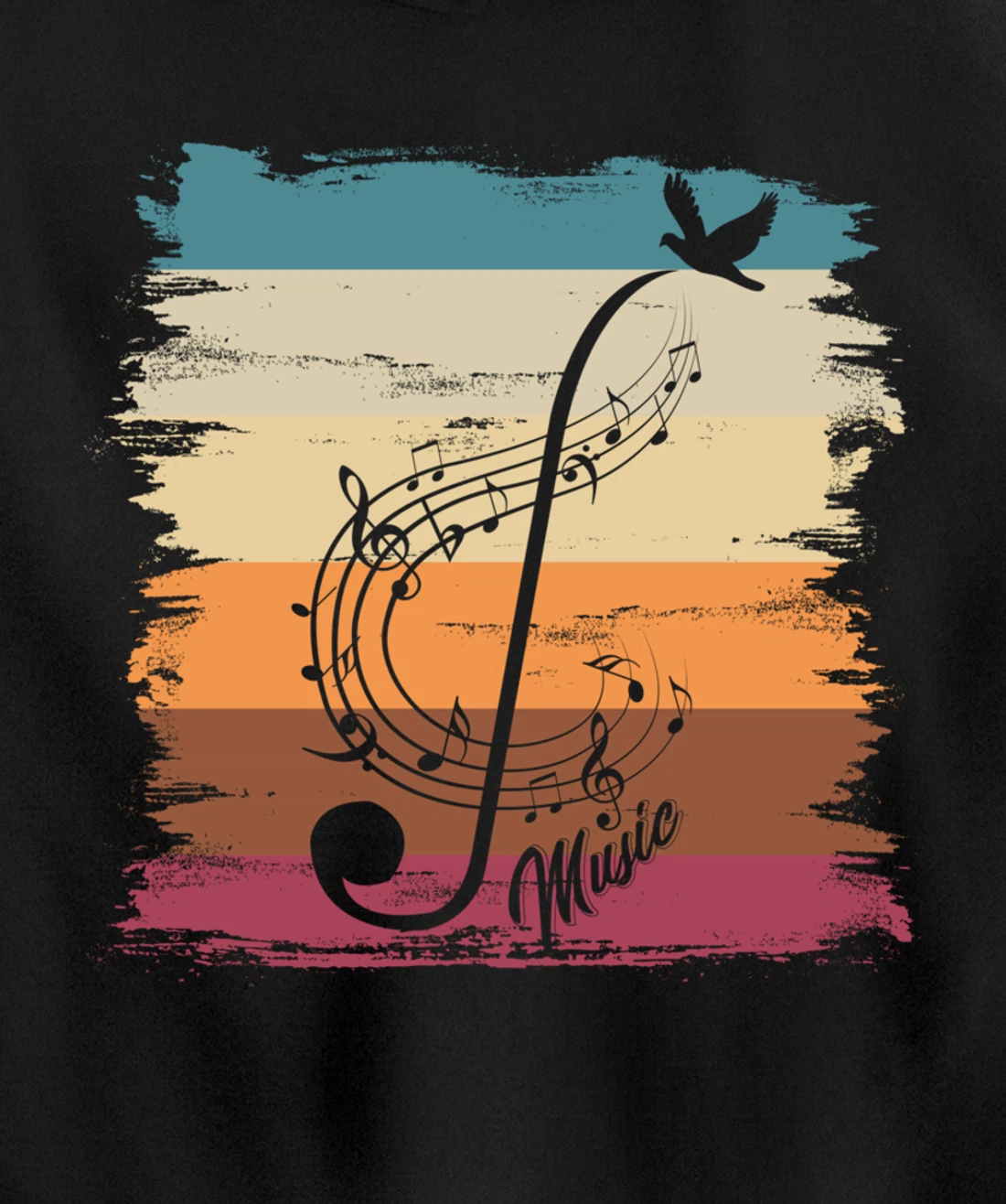 Retro Music Notes Treble Clef Musician Composer Music Pullover Hoodie
