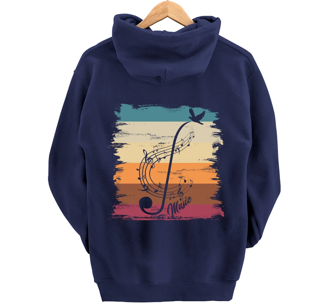 Retro Music Notes Treble Clef Musician Composer Music Pullover Hoodie