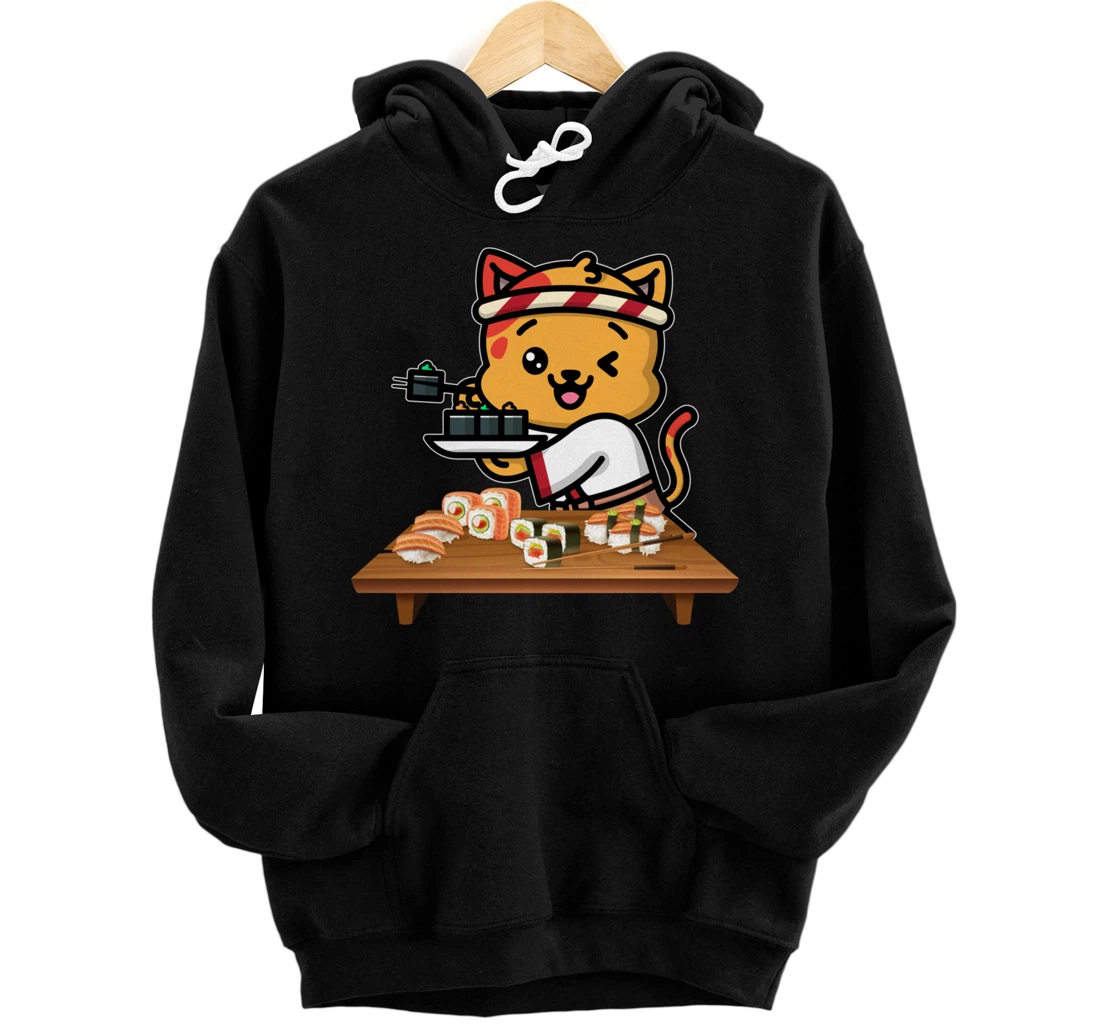 Cute Sashimi Maki Roll Cat Kawaii Sushi Japanese Seafood Pullover Hoodie