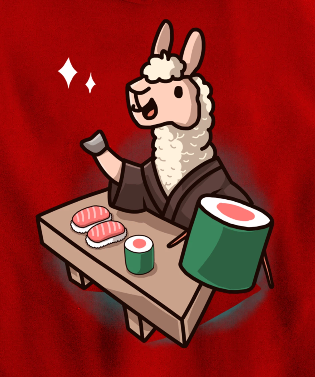 Sushi Llama Chef Cartoon Animal Japanese Food Sushi Alpaca Pullover Hoodie