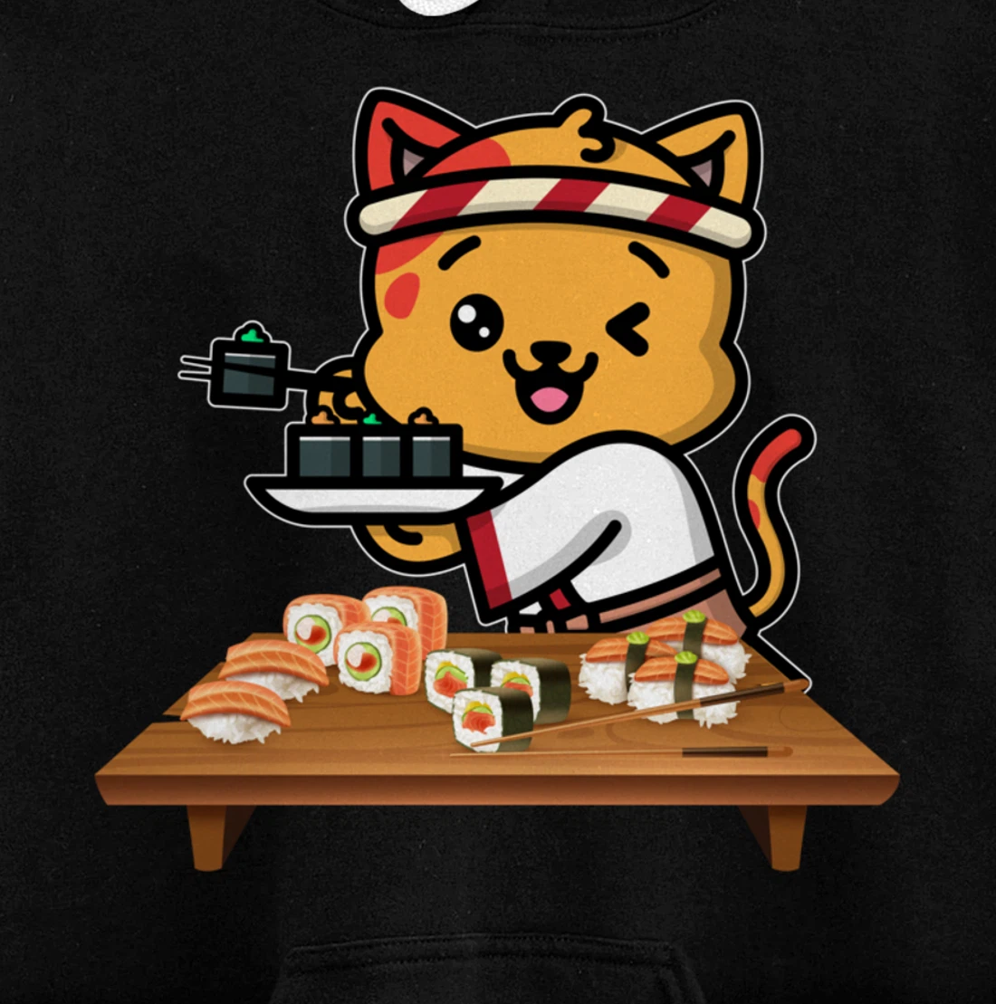 Cute Sashimi Maki Roll Cat Kawaii Sushi Japanese Seafood Pullover Hoodie