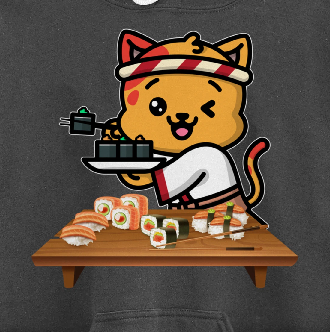 Cute Sashimi Maki Roll Cat Kawaii Sushi Japanese Seafood Pullover Hoodie