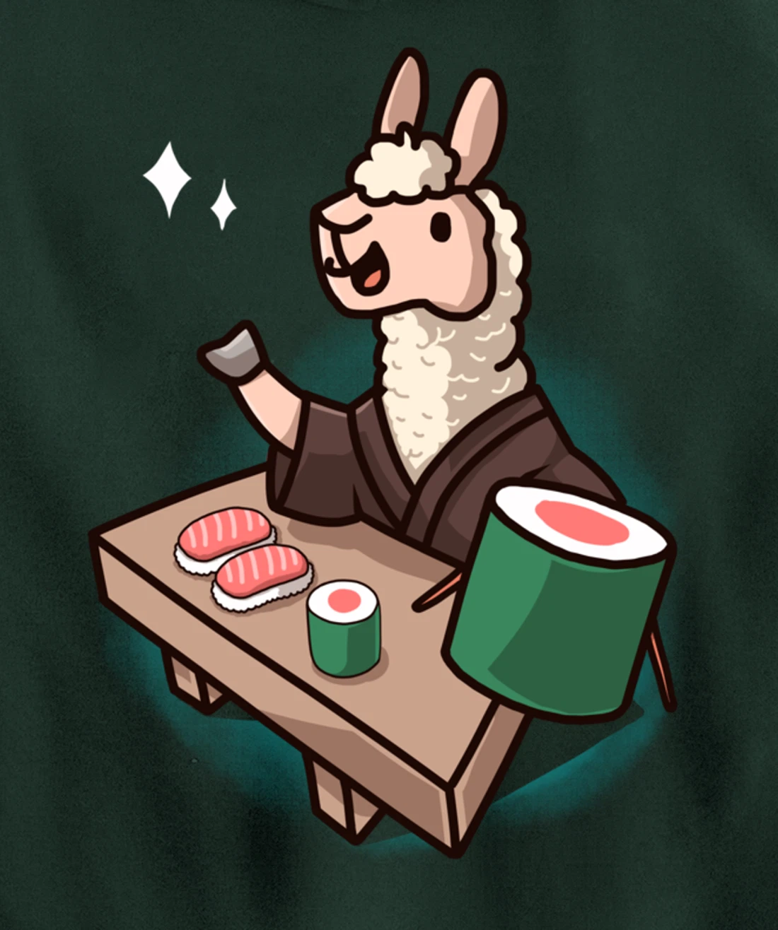 Sushi Llama Chef Cartoon Animal Japanese Food Sushi Alpaca Pullover Hoodie