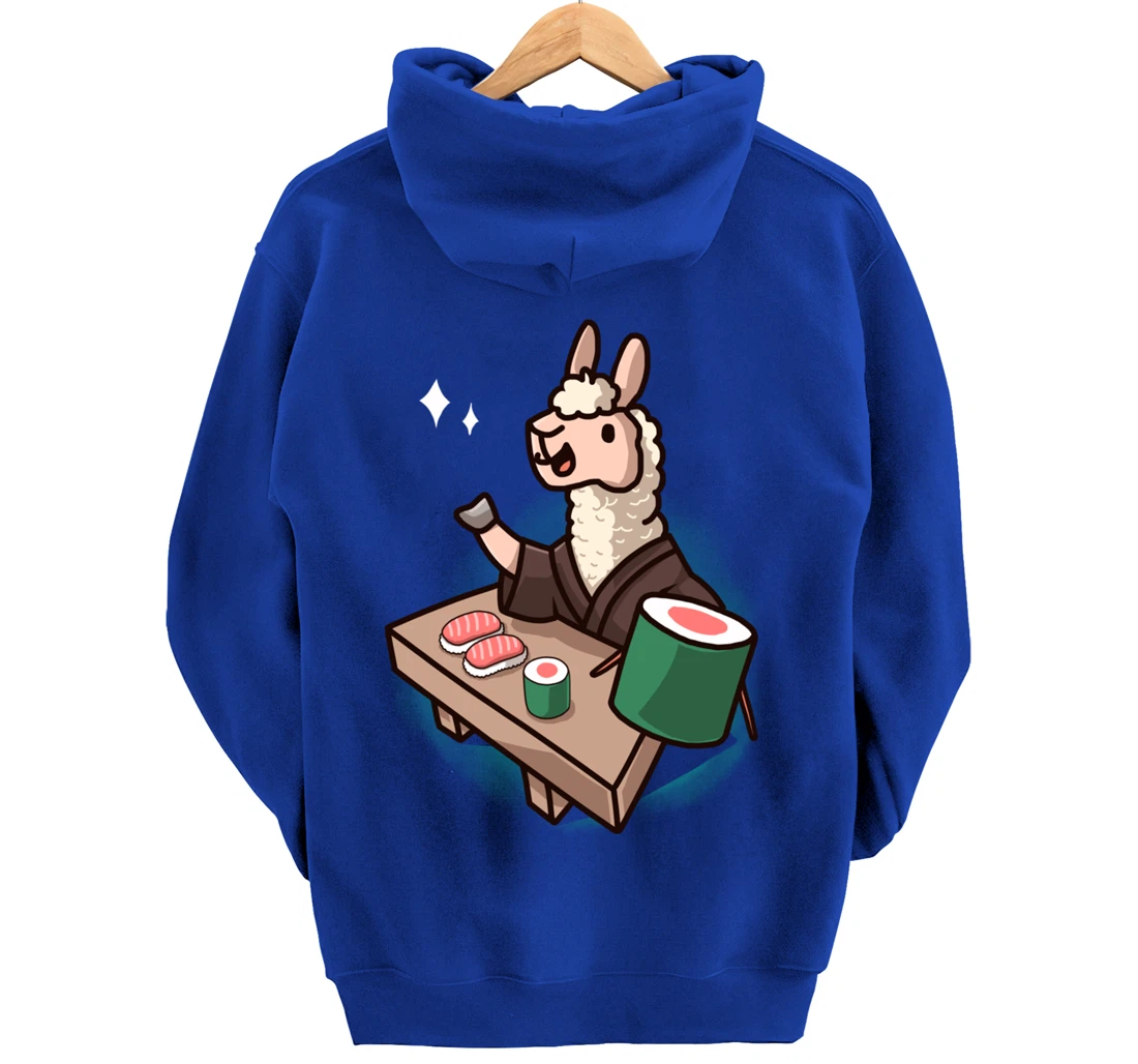 Sushi Llama Chef Cartoon Animal Japanese Food Sushi Alpaca Pullover Hoodie