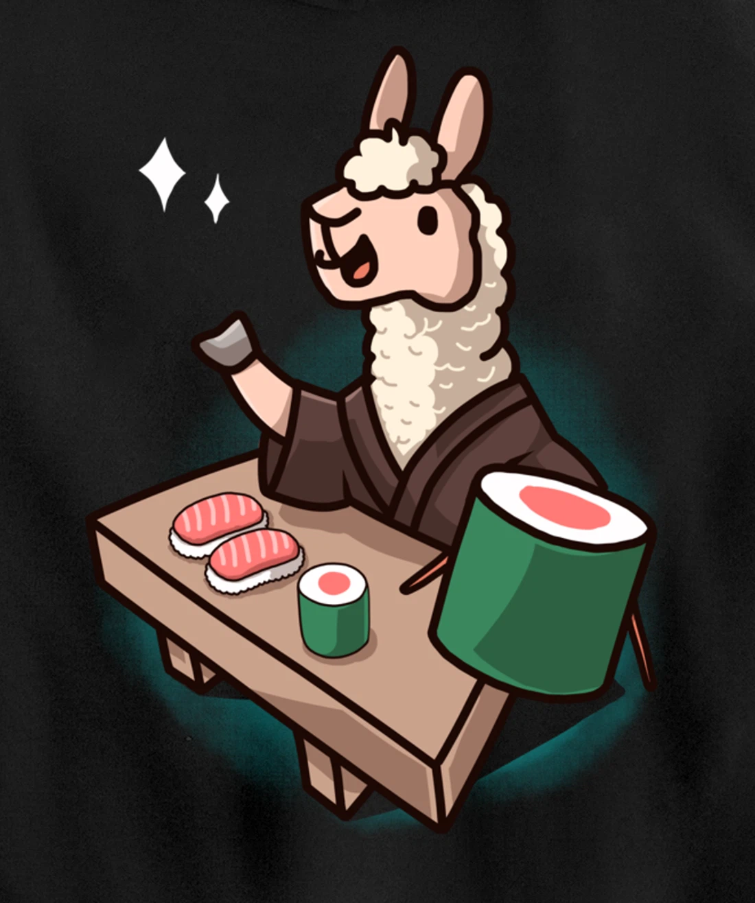 Sushi Llama Chef Cartoon Animal Japanese Food Sushi Alpaca Pullover Hoodie