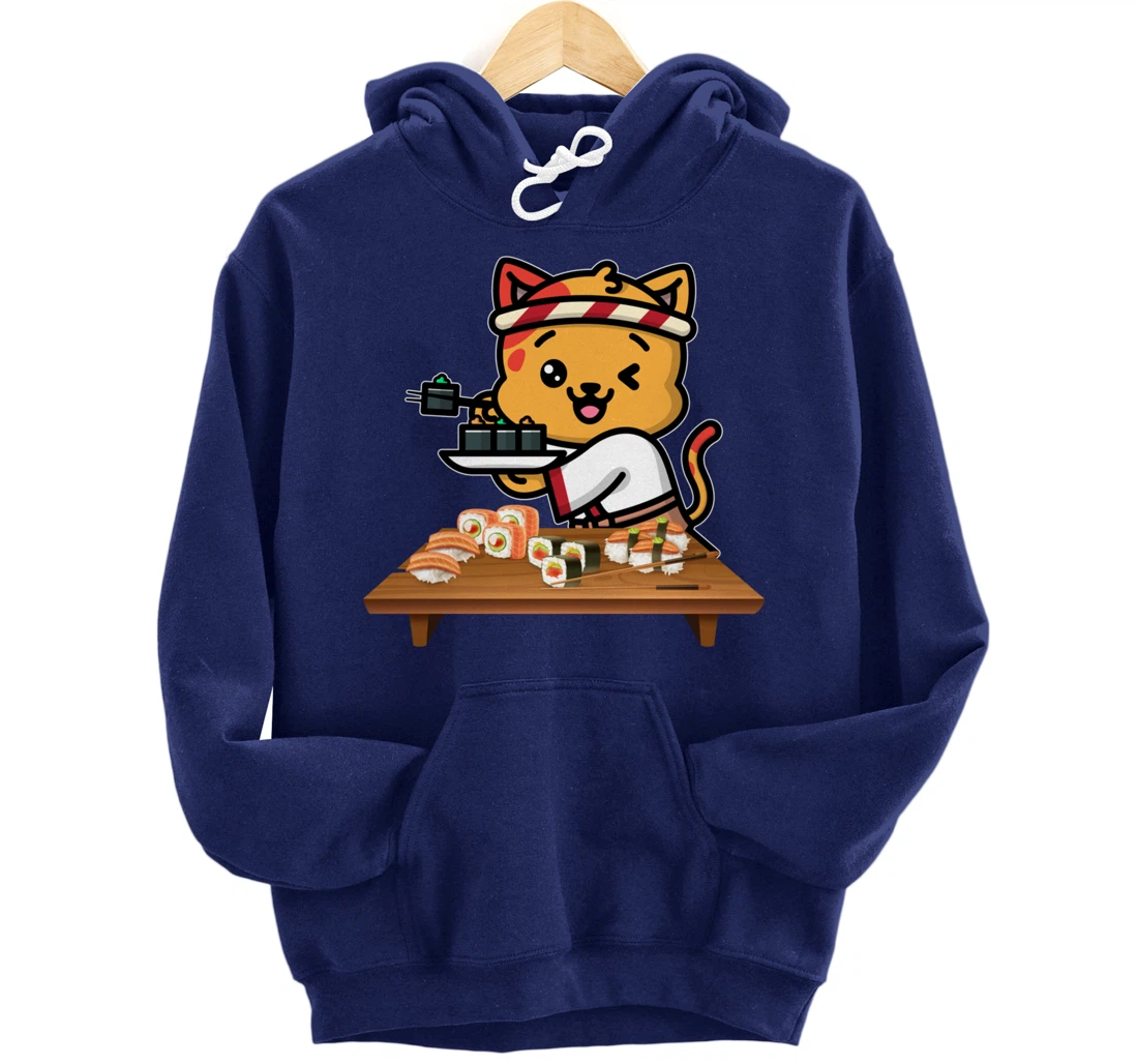 Cute Sashimi Maki Roll Cat Kawaii Sushi Japanese Seafood Pullover Hoodie