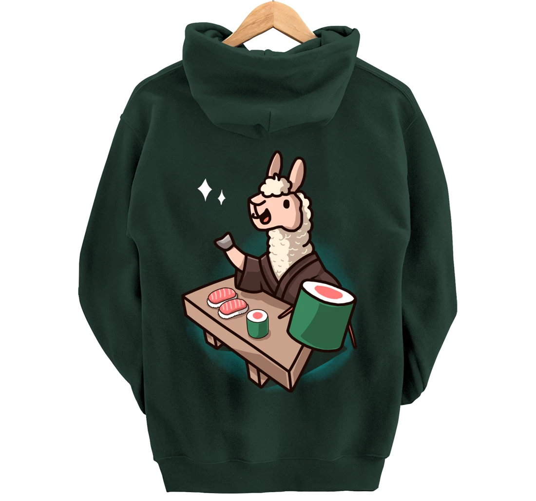 Sushi Llama Chef Cartoon Animal Japanese Food Sushi Alpaca Pullover Hoodie