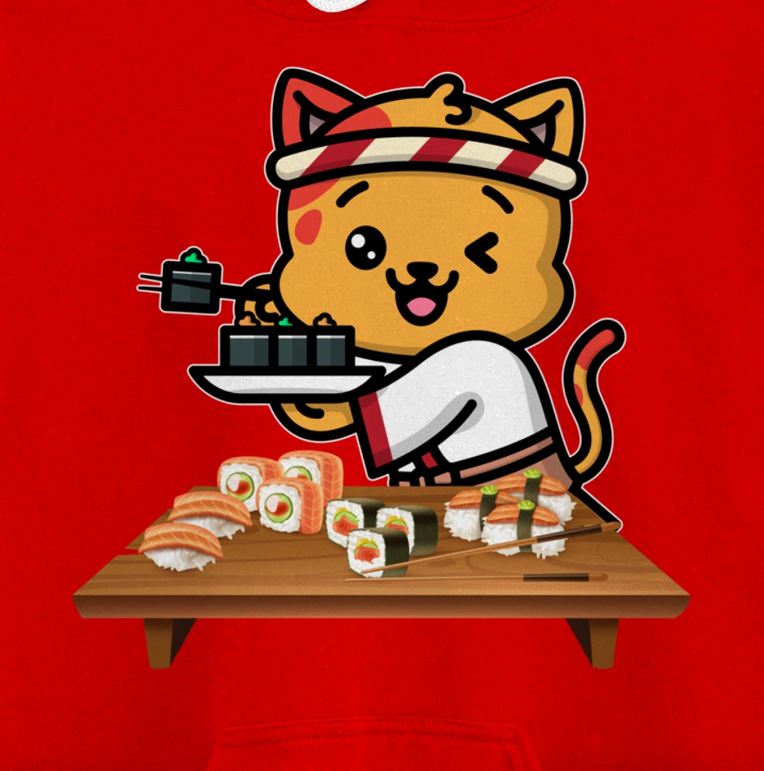 Cute Sashimi Maki Roll Cat Kawaii Sushi Japanese Seafood Pullover Hoodie