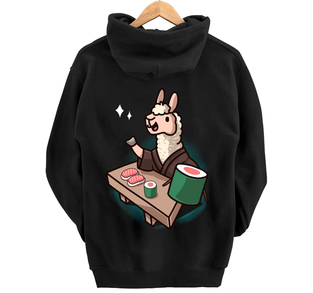 Sushi Llama Chef Cartoon Animal Japanese Food Sushi Alpaca Pullover Hoodie