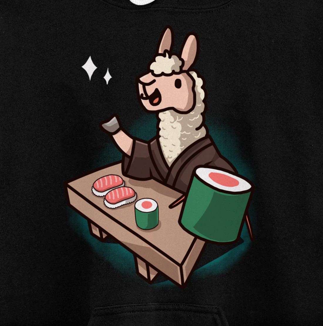Sushi Llama Chef Cartoon Animal Japanese Food Sushi Alpaca Pullover Hoodie