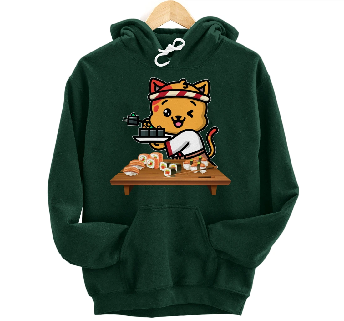 Cute Sashimi Maki Roll Cat Kawaii Sushi Japanese Seafood Pullover Hoodie