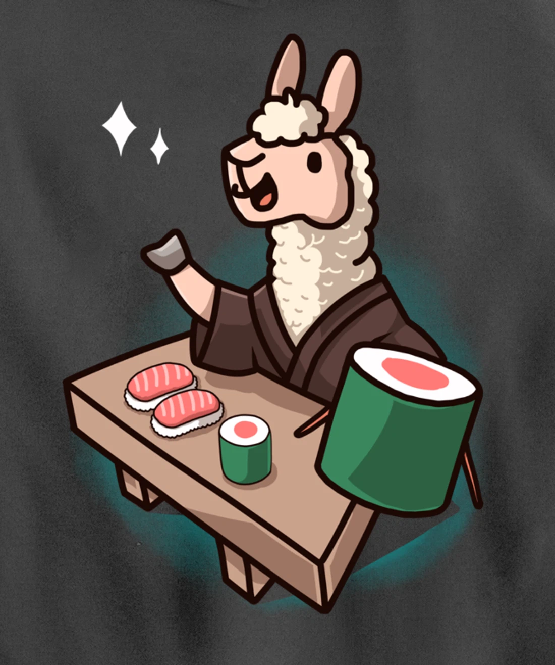Sushi Llama Chef Cartoon Animal Japanese Food Sushi Alpaca Pullover Hoodie