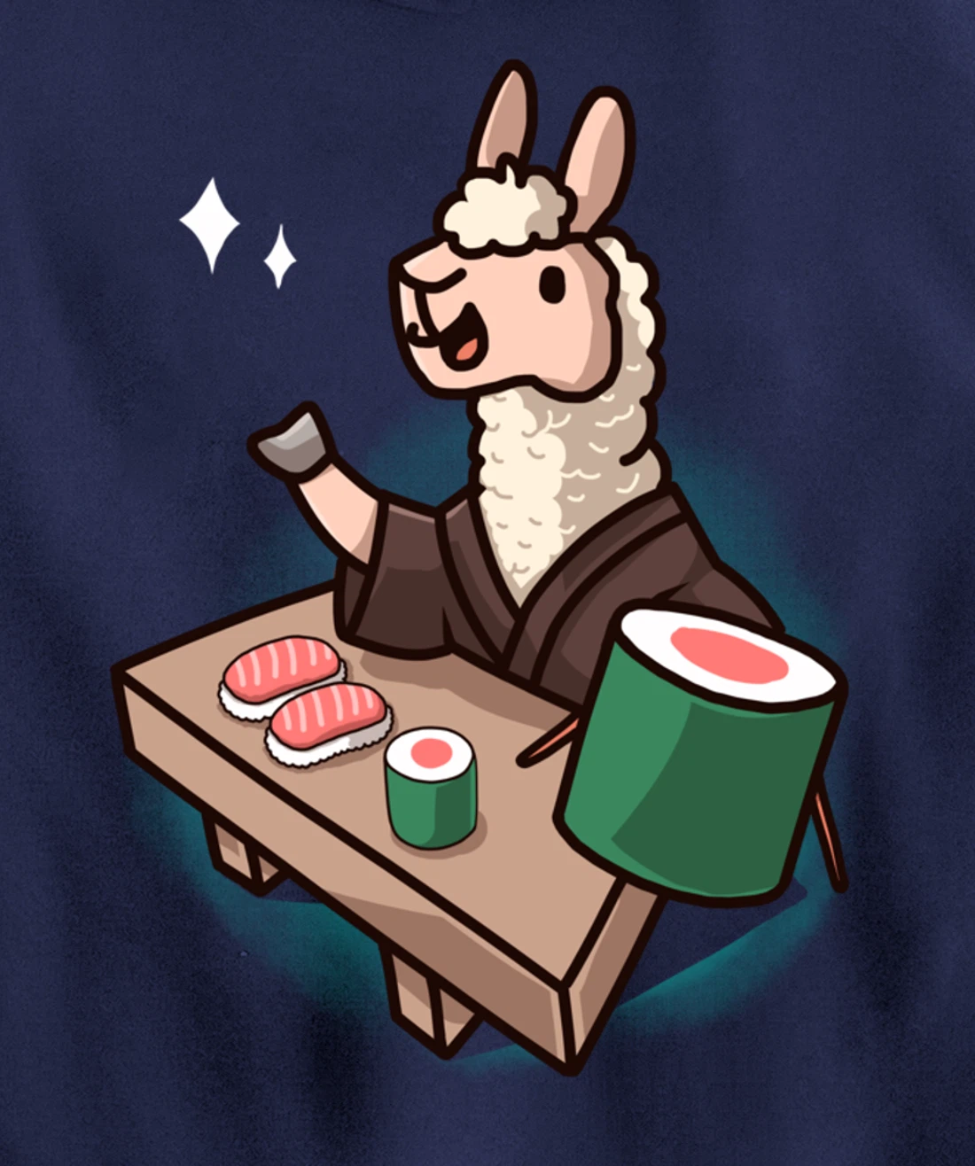 Sushi Llama Chef Cartoon Animal Japanese Food Sushi Alpaca Pullover Hoodie