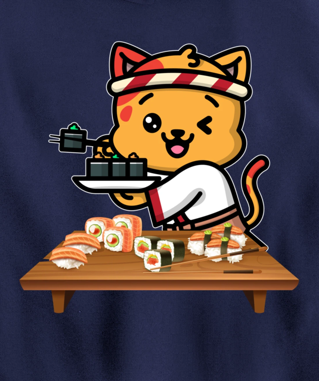 Cute Sashimi Maki Roll Cat Kawaii Sushi Japanese Seafood Pullover Hoodie