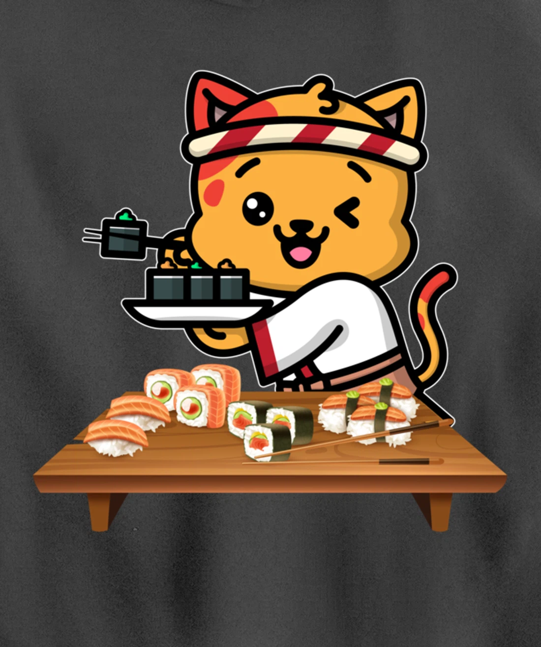 Cute Sashimi Maki Roll Cat Kawaii Sushi Japanese Seafood Pullover Hoodie