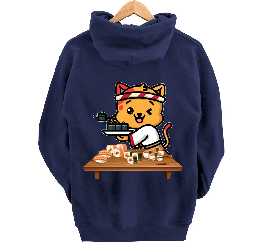 Cute Sashimi Maki Roll Cat Kawaii Sushi Japanese Seafood Pullover Hoodie