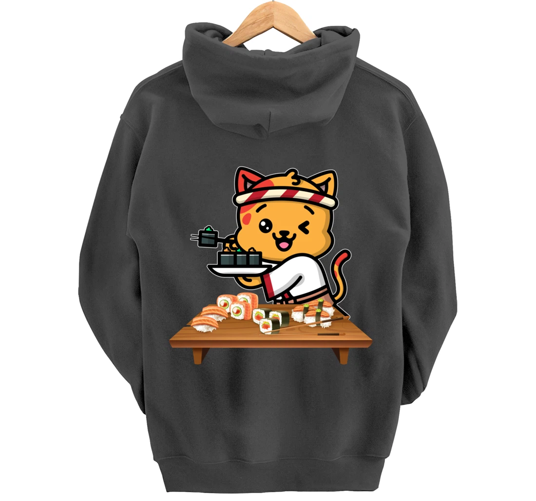 Cute Sashimi Maki Roll Cat Kawaii Sushi Japanese Seafood Pullover Hoodie