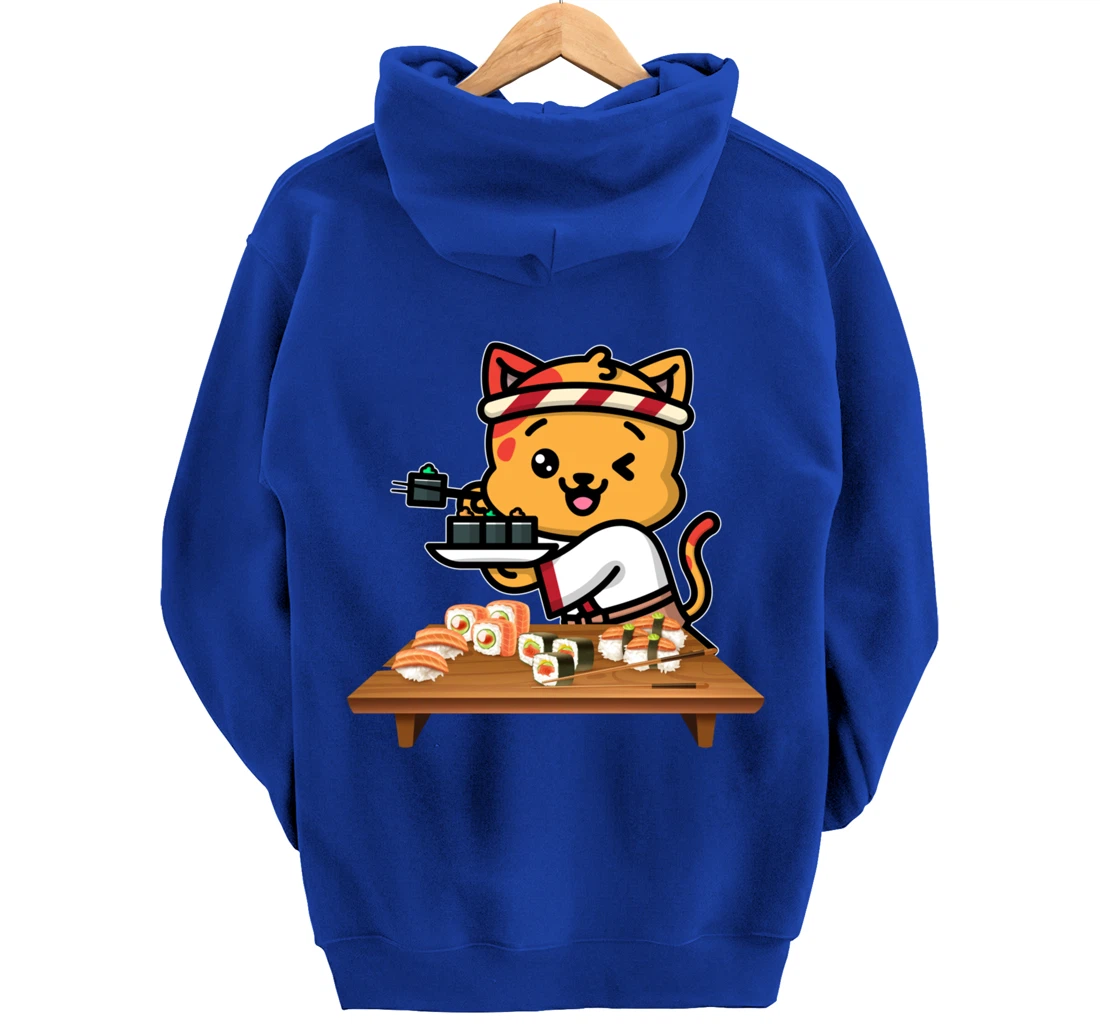 Cute Sashimi Maki Roll Cat Kawaii Sushi Japanese Seafood Pullover Hoodie