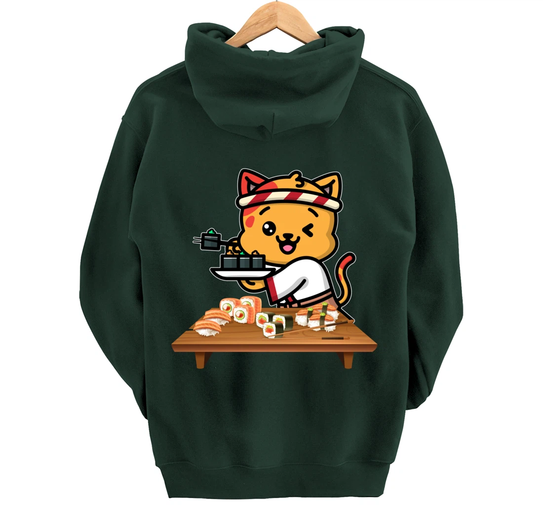Cute Sashimi Maki Roll Cat Kawaii Sushi Japanese Seafood Pullover Hoodie