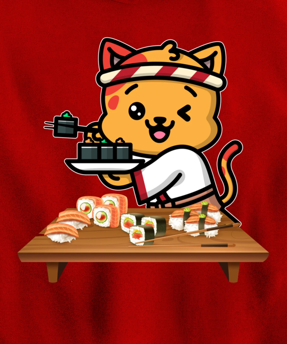 Cute Sashimi Maki Roll Cat Kawaii Sushi Japanese Seafood Pullover Hoodie