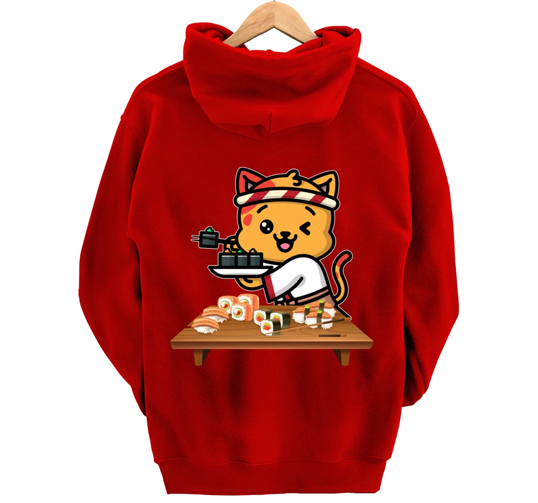 Cute Sashimi Maki Roll Cat Kawaii Sushi Japanese Seafood Pullover Hoodie