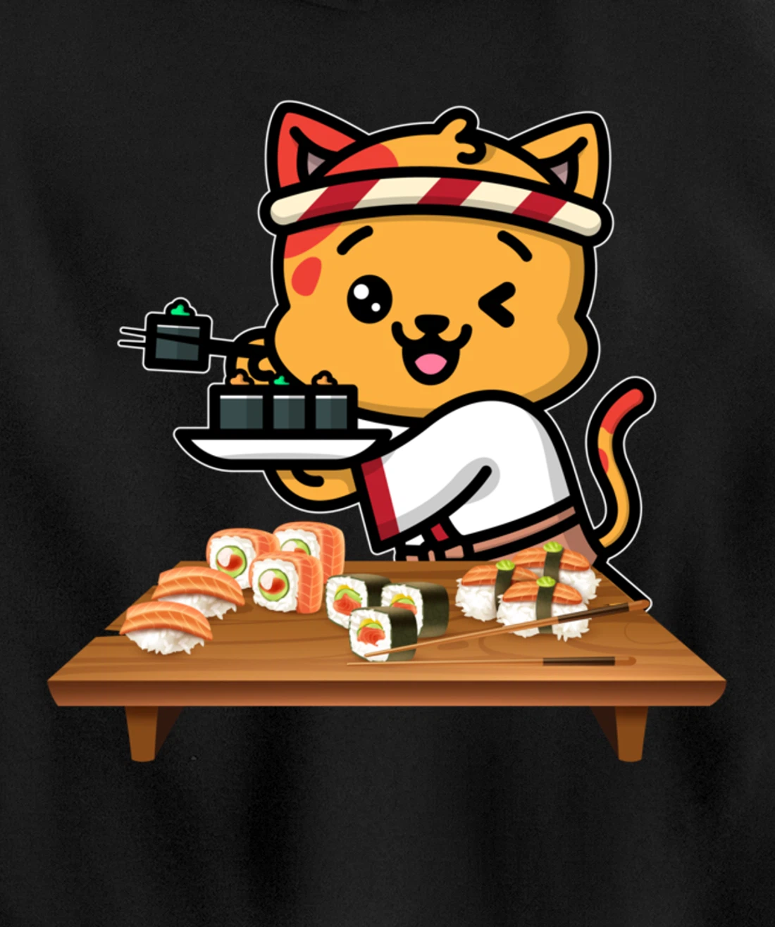 Cute Sashimi Maki Roll Cat Kawaii Sushi Japanese Seafood Pullover Hoodie