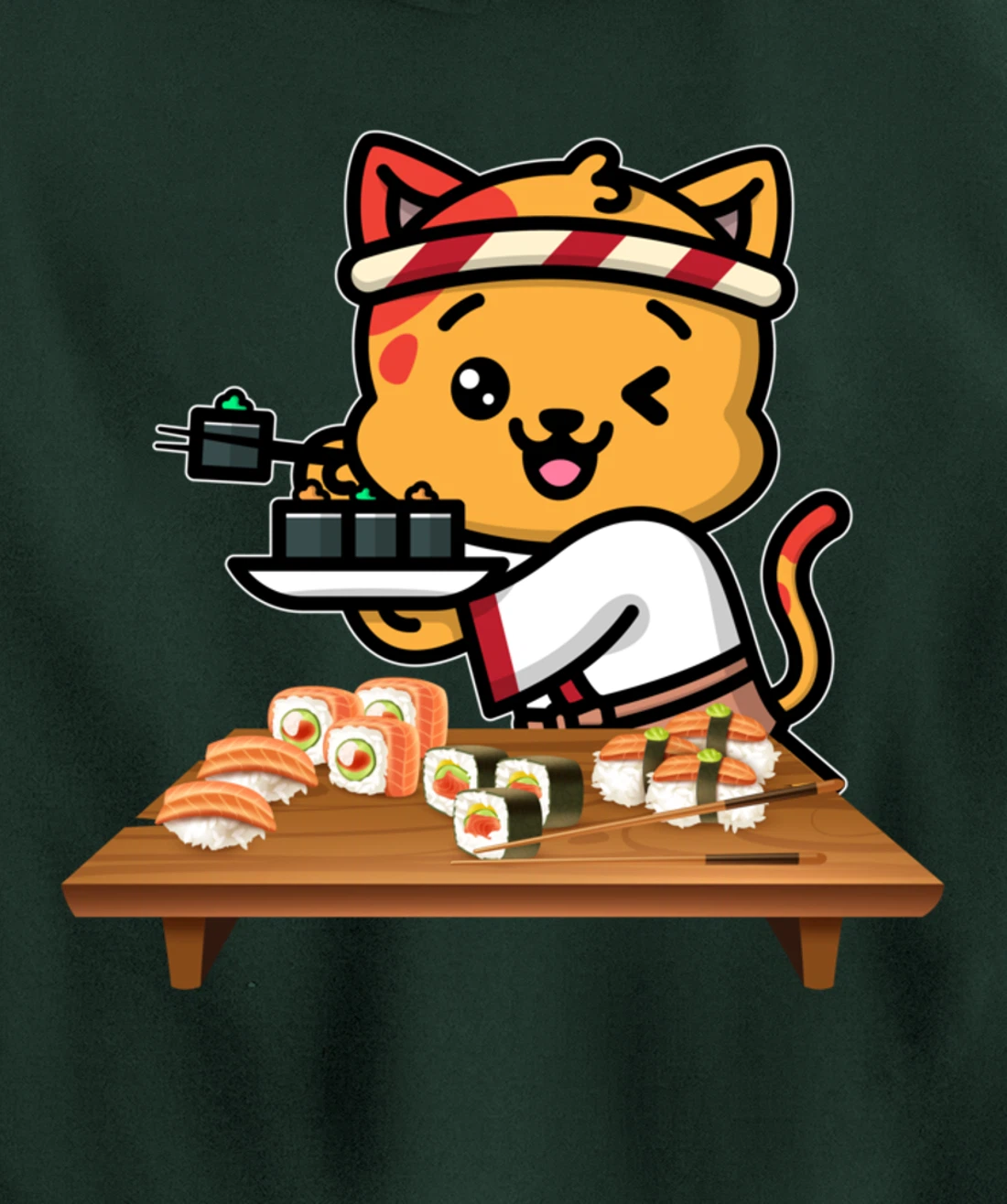 Cute Sashimi Maki Roll Cat Kawaii Sushi Japanese Seafood Pullover Hoodie