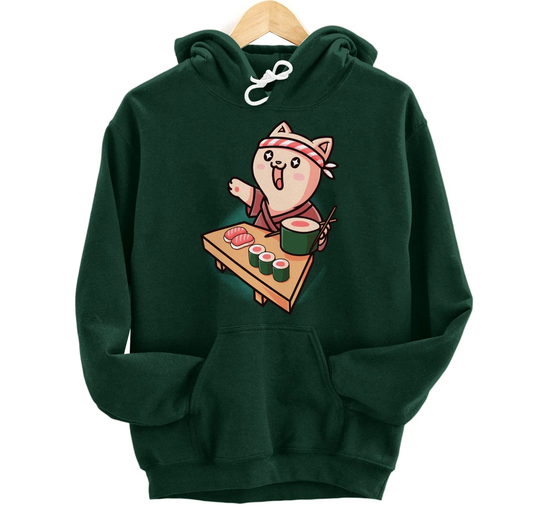 Sushi Kawaii Cat Chef Cartoon Animal Japanese Food Sushi Fan Pullover Hoodie